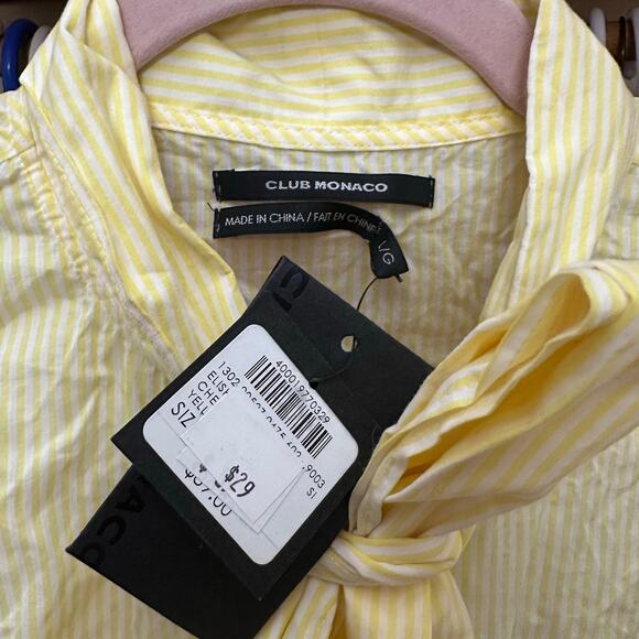 Club Monaco‎ Bow Neck Daffodil Blouse Button Striped Flutter Sleeve Size Large - Picture 9 of 10